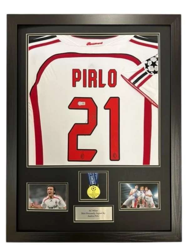 Andrea Pirlo Ac Milan Signed Shirt FRAMED *EXACT VIDEO PROOF* RARE Winners Medal