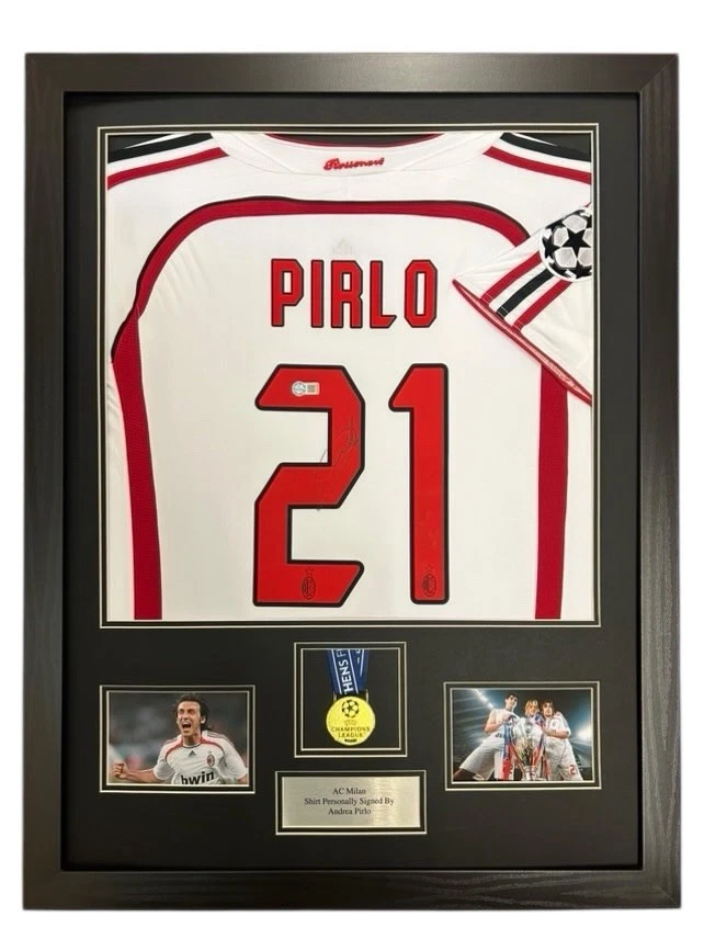 Andrea Pirlo Ac Milan Signed Shirt FRAMED *EXACT VIDEO PROOF* RARE Winners Medal