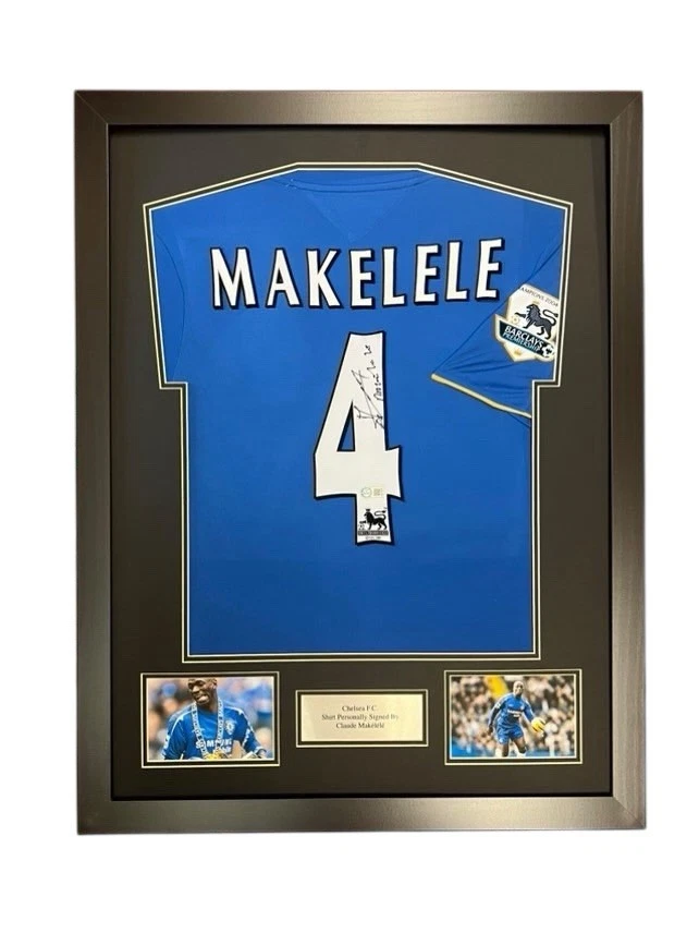 Claude Makelele Chelsea Signed Shirt FRAMED * RARE* PROOF OF PRIVATE SIGNING *