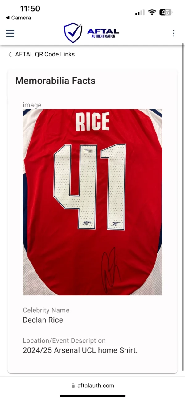 Declan Rice Arsenal signed shirt Framed *RARE* *AFTAL & VIDEO PROOF INC*