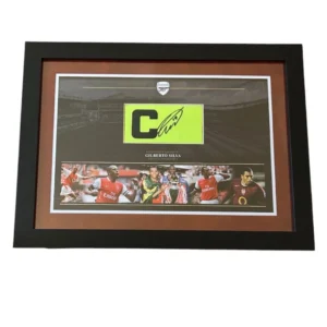Gilberto Silva Arsenal signed captains armband Framed *VIDEO PROOF*