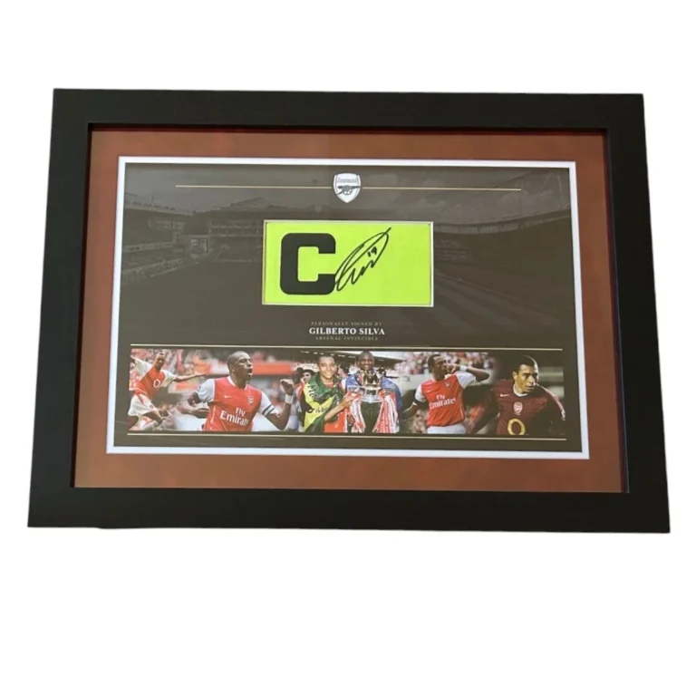 Gilberto Silva Arsenal signed captains armband Framed *VIDEO PROOF*