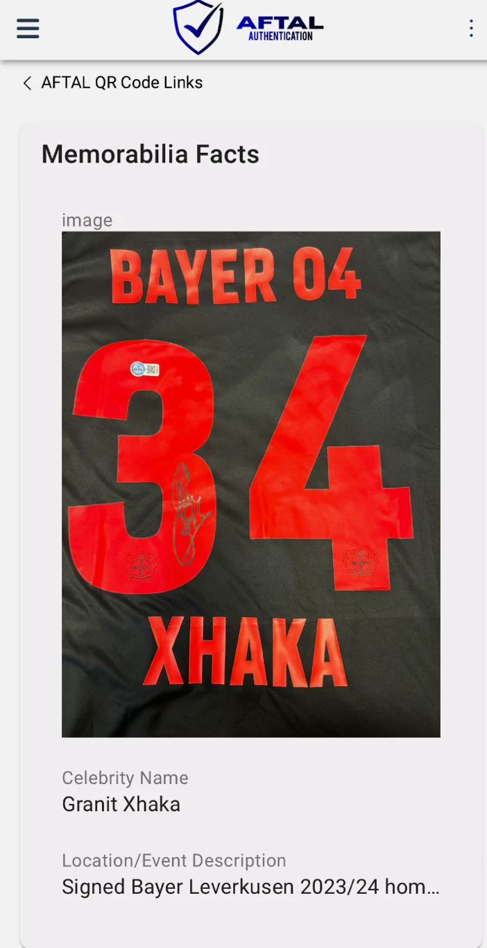 Granit Xhaka signed Bayer Leverkusen shirt Framed PROOF & AFTAL AUTHENTICATED