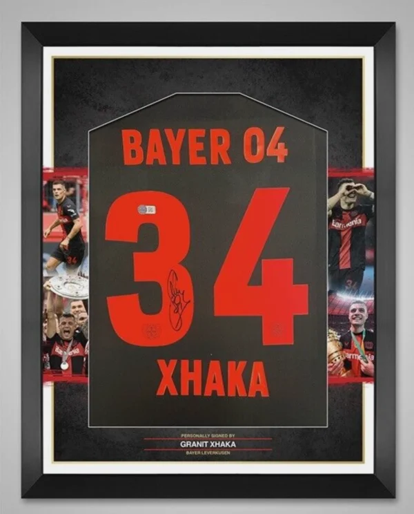 Granit Xhaka signed Bayer Leverkusen shirt Framed PROOF & AFTAL AUTHENTICATED