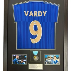 Jamie Vardy Leicester City Signed Shirt FRAMED *EXACT VIDEO PROOF* RARE Medal