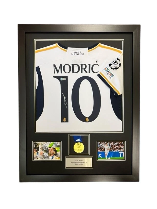 Luka Modric Real Madrid Signed Shirt FRAMED *CHAMPIONS LEAGUE MEDAL* RARE+PROOF