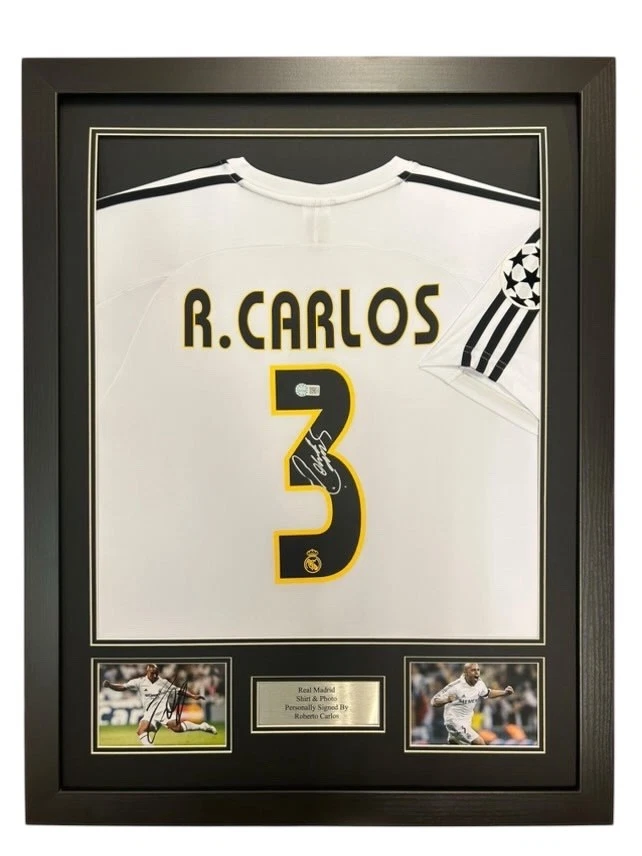 Roberto Carlos Real Madrid Signed Shirt FRAMED *EXACT VIDEO PROOF* RARE