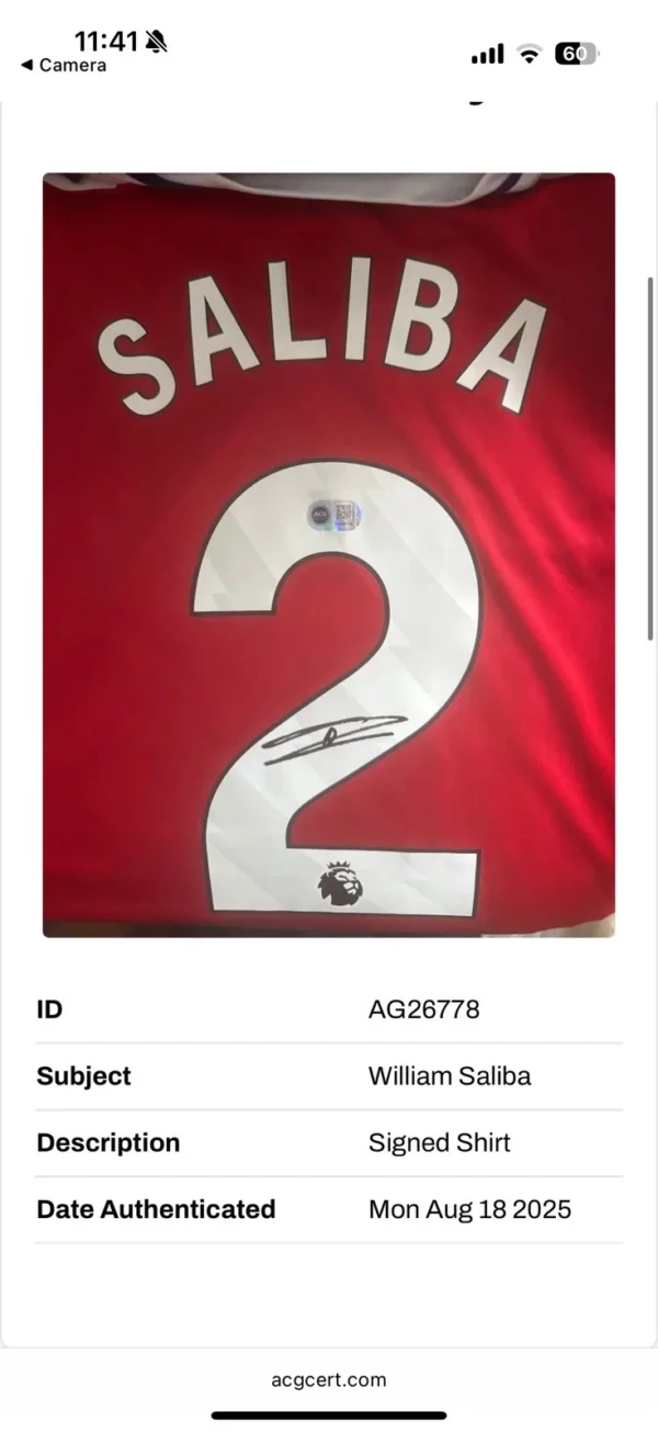 William Saliba Arsenal Signed Shirt 2